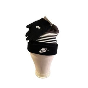 Nike Stripe Beanie and Glove 2 Piece Set Black Boys 8-20 NWT‎